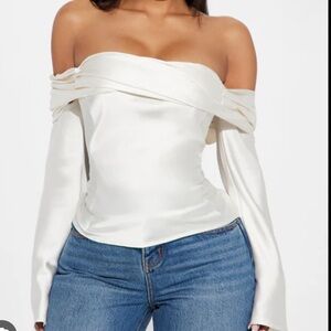 Fashion Nova Date Night Ivory Satin Blouse